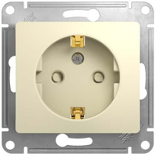 Розетка с заземлением без рамки Systeme Electric Glossa 1-м. шторки бежевый картинка